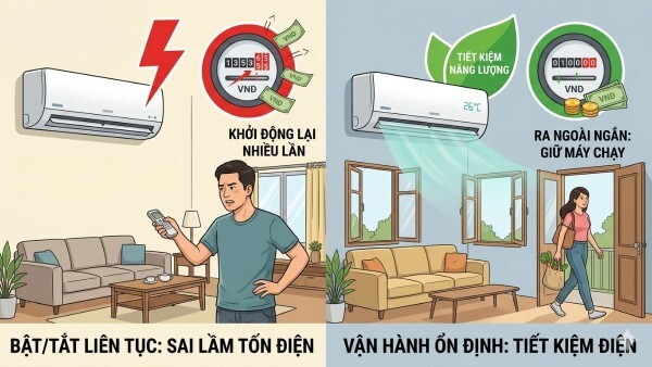 Người dùng nên hạn chế bật tắt điều hòa liên tục