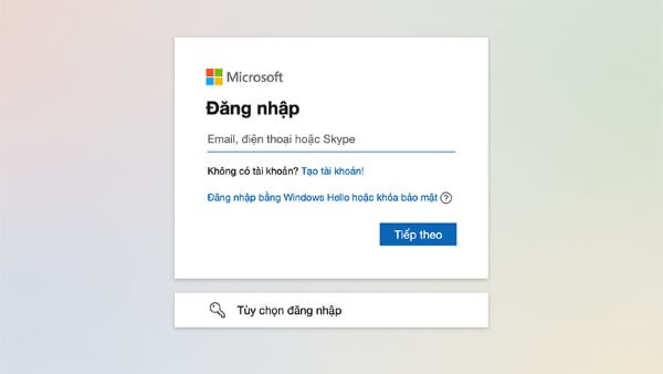 Đăng nhập bằng địa chỉ email Outlook