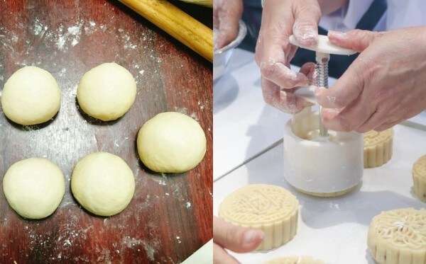 Chia bột thành các phần bằng nhau và tạo hình bánh bằng khuôn