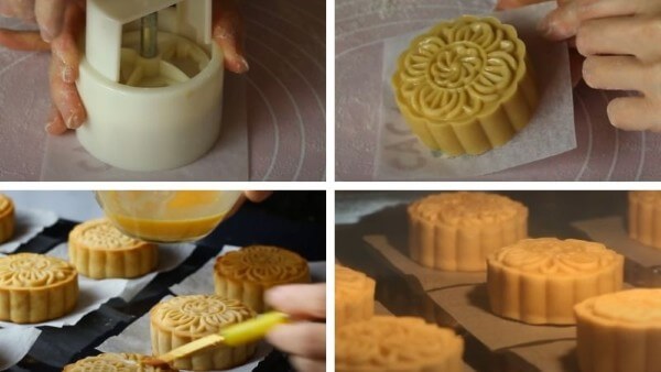Đặt viên bánh vào khuôn, dùng lực ép đều rồi nhấc khuôn dứt khoát