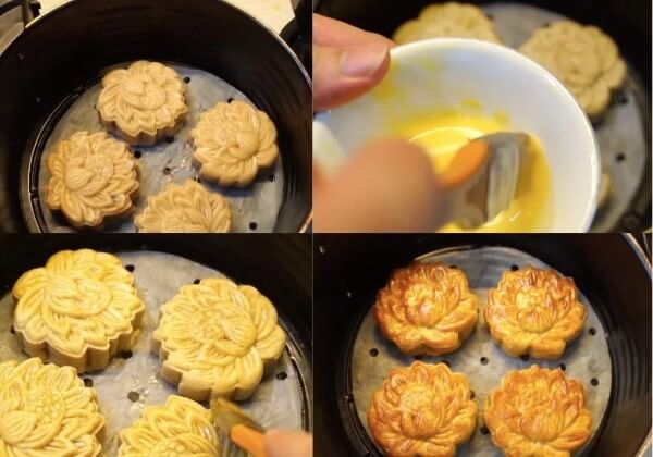 Lấy bánh ra để nguội khoảng 10 phút rồi quét một lớp hỗn hợp lòng đỏ trứng