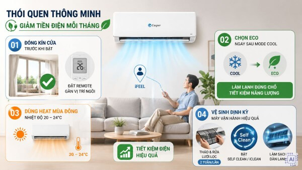 Một số thói quen khi dùng điều hòa Casper tiết kiệm điện hơn điện
