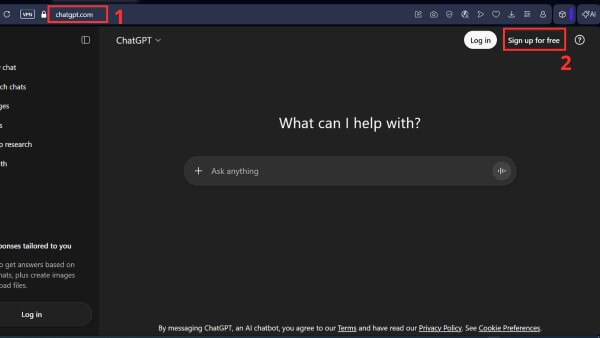 Truy cập website OpenAI → nhấn nút Sign up for free