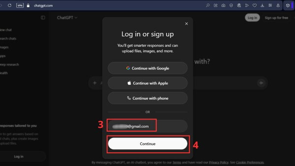 Chọn Đăng ký bằng email