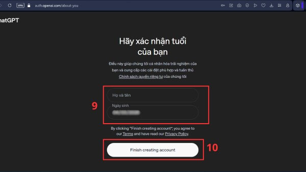 Nhập số điện thoại Việt Nam và mã xác nhận