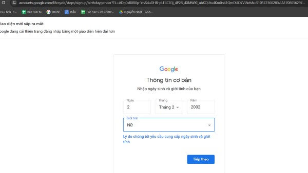 Điền ngày sinh và giới tính