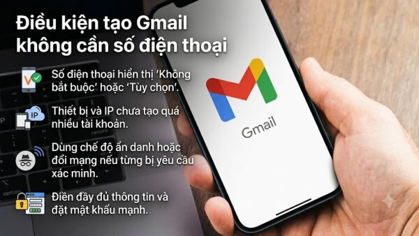 Những điều kiện cần thiết để có thể tạo tài khoản Google không cần số điện thoại