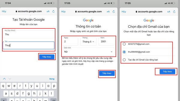 Nhập thông tin cá nhân