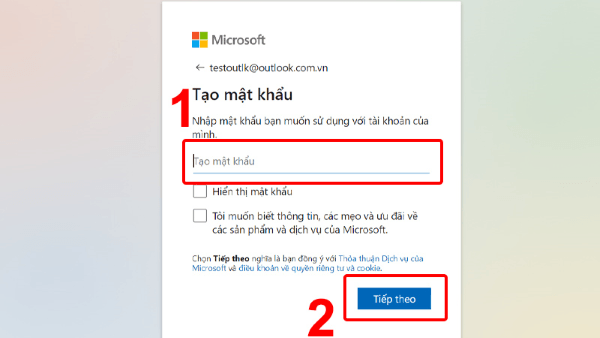 Nhập mật khẩu → nhấn Tiếp theo