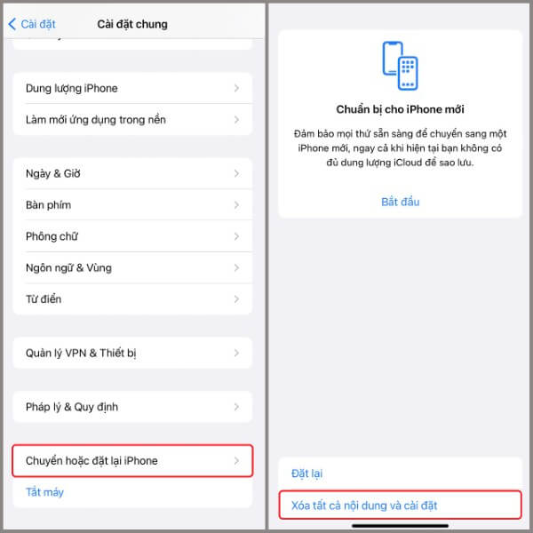 Chọn Chuyển hoặc đặt lại iPhone