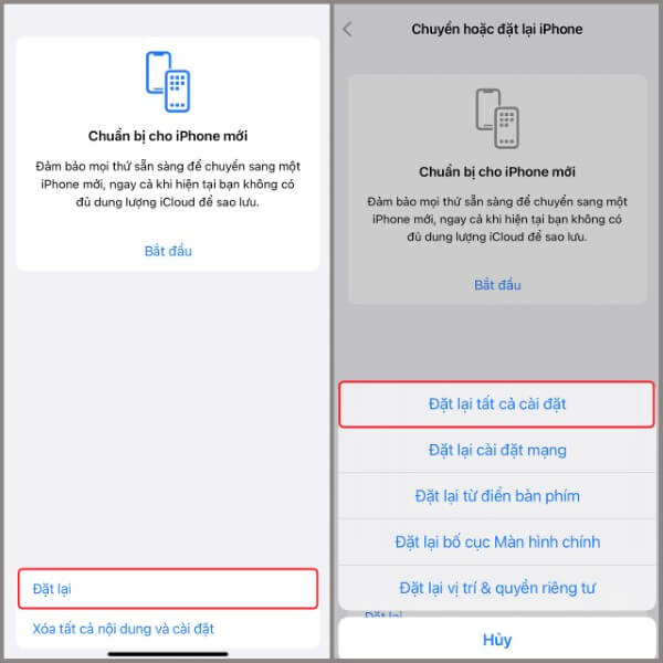 Chọn Xóa tất cả nội dung và cài đặt