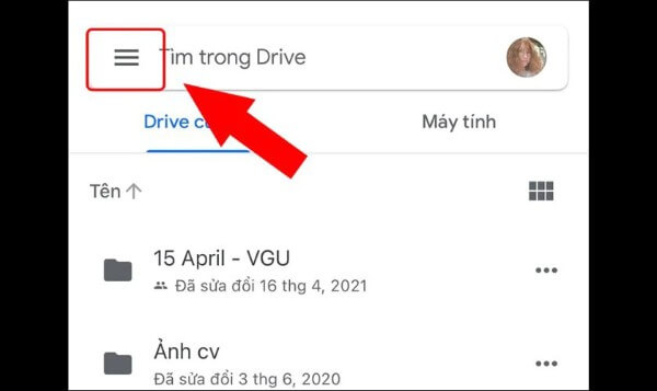 Nhấn biểu tượng ba dấu gạch