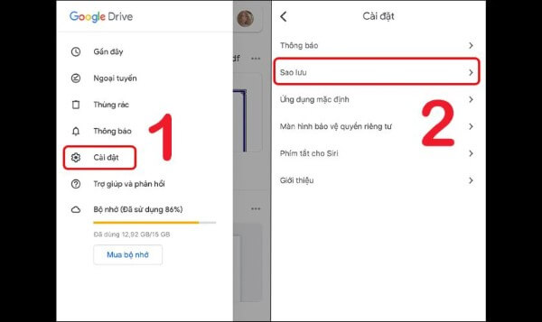 Chọn Cài đặt (Settings) → chọn mục Sao lưu (Backup)