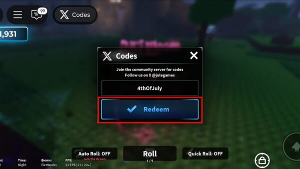 Nhấn Redeem để nhận thưởng