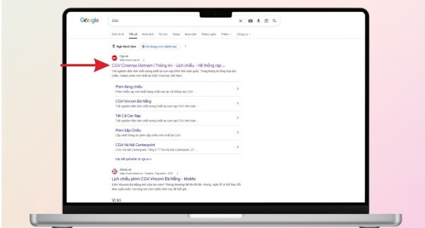 Truy cập website chính thức của CGV