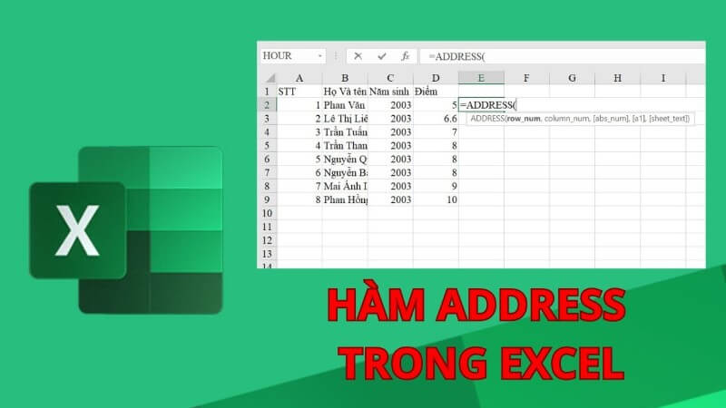 Hàm ADDRESS thuộc nhóm Lookup & Reference trong Excel