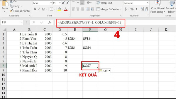 Có thể kết hợp hàm ADDRESS với MATCH và ROW