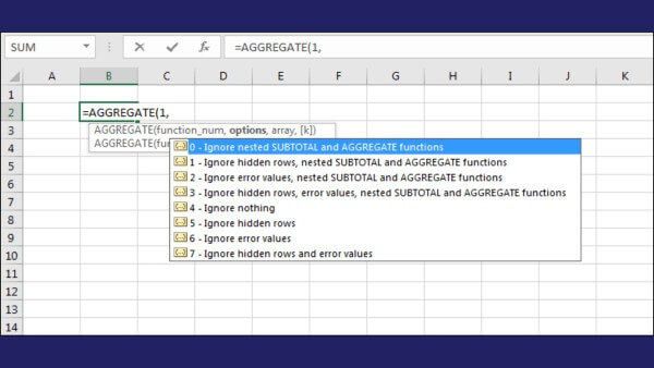 Công thức hàm AGGREGATE trong Excel