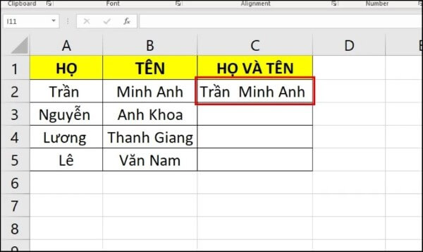 Kết quả sau khi ghép dữ liệu giữa các cột