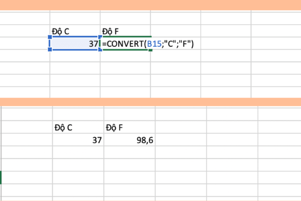 Nhập công thức: =CONVERT(B15,"C","F")