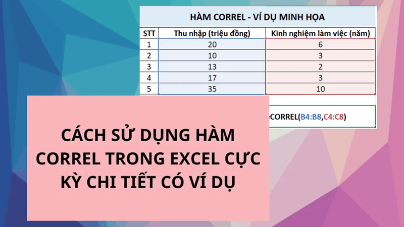 Hàm CORREL dùng để tính hệ số tương quan