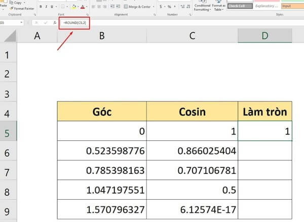 Nhập công thức: =ROUND(C5,2)