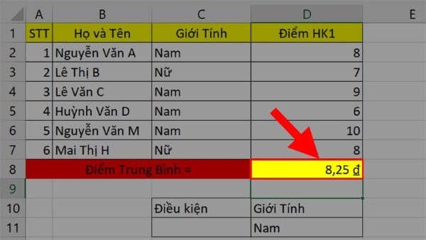 Nhấn Enter để hiển thị kết quả