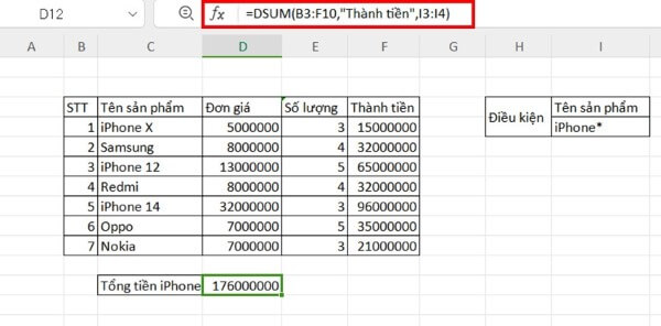 Một số lỗi và lưu ý khi sử dụng hàm DSUM
