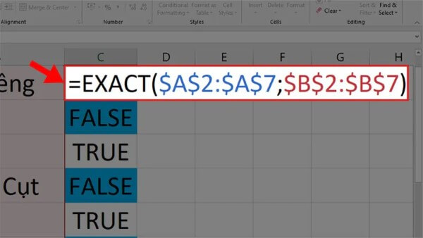 Những chú y khi sử dụng hàm EXACT trong Excel