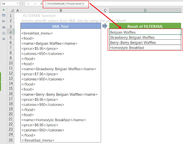 Hàm FILTERXML chỉ làm việc với dữ liệu XML