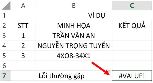 Lỗi khi nhập công thức