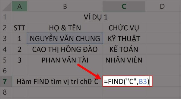 Nhập công thức FIND
