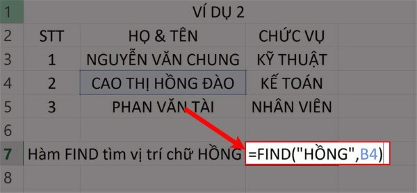 Nhập công thức FIND