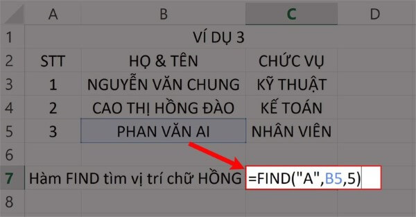 Nhập công thức FIND
