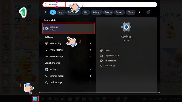Mở Settings trên Windows 11