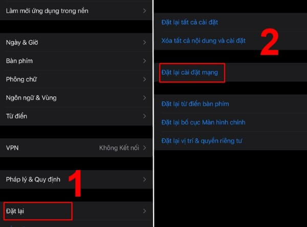 Chọn Đặt lại cài đặt mạng