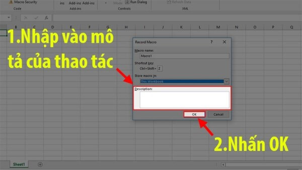 Nhập mô tả thao tác và nhấn OK