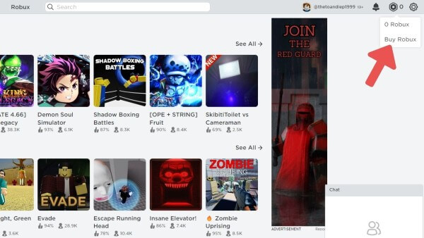 Chọn Buy Robux