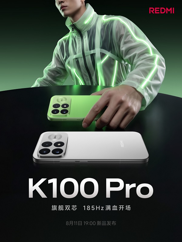 Điểm thu hút nhất của Redmi K100 Pro là phiên bản màu Glowing Firefly với mặt lưng màu xanh huỳnh quang