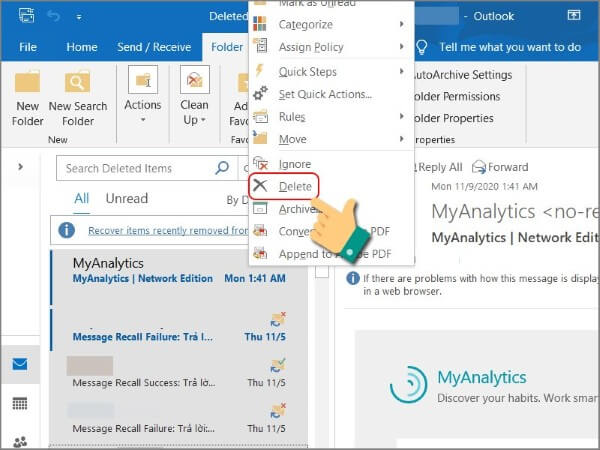 Nhấn chuột phải → chọn Delete để xóa nhanh