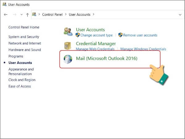 Chọn mục Mail