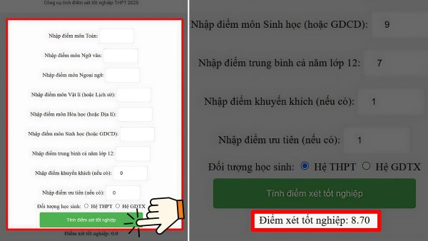 Nhập điểm trung bình các năm