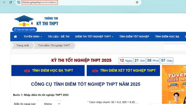 Truy cập website thitotnghiepthpt.vn