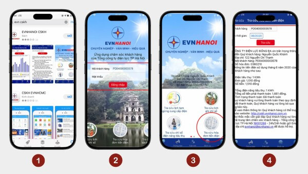 Các bước tra cứu hóa đơn qua app Chăm sóc khách hàng EVN