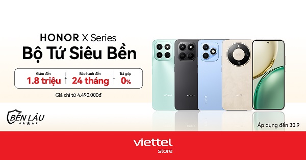 HONOR X Series: Bộ tứ siêu bền, ưu đãi giảm đến 1,8 triệu đồng tại Viettel Store