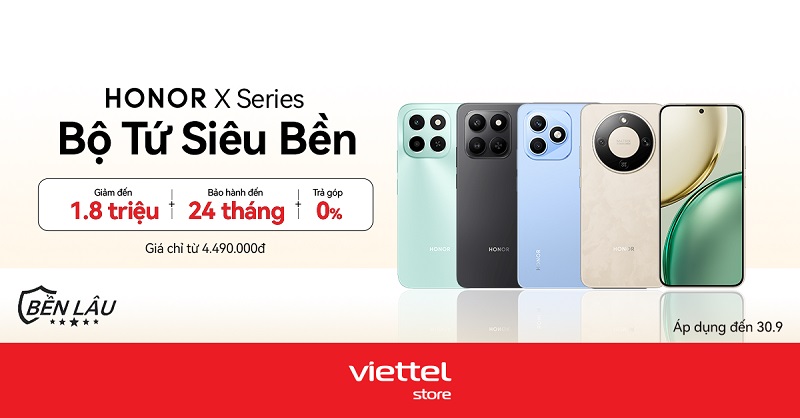 HONOR X Series: Bộ tứ siêu bền, ưu đãi giảm đến 1,8 triệu đồng tại Viettel Store