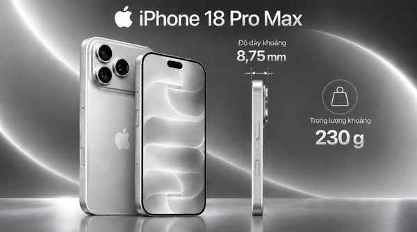iPhone 18 Pro Max với độ dày 8,75 mm kết hợp trọng lượng 230 g mang lại cảm giác cầm nắm đầm tay và chắc chắn