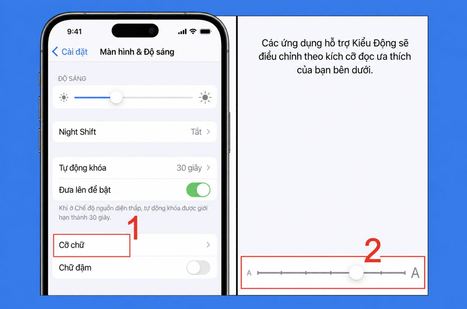 Kéo thanh trượt để điều chỉnh cỡ chữ nhanh