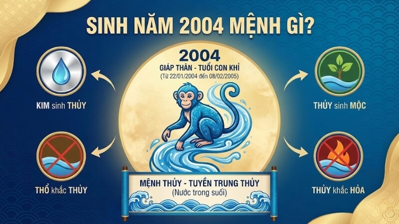 Người sinh năm 2004 là tuổi Giáp Thân, thuộc mệnh Thủy