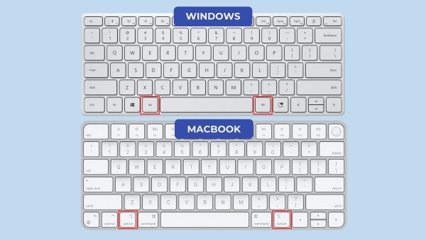 So sánh nhanh phím Option trên MacBook và Alt trên Windows